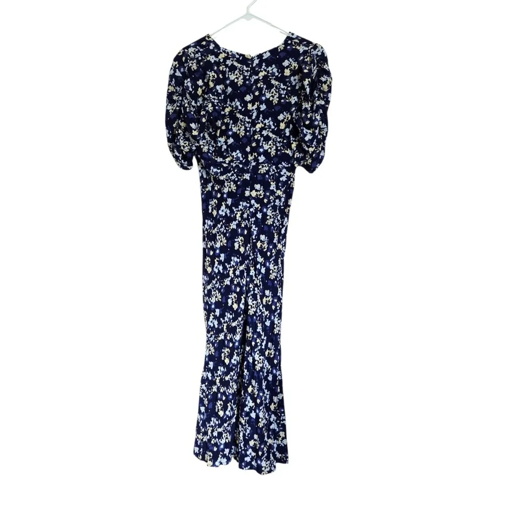 Rails Zariah Midi Dress Navy Floral L Empire Waist Puff Sleeve Heritage Romantic